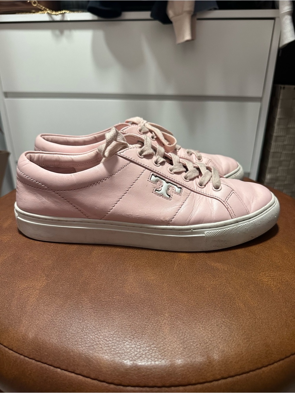 Tory Burch Pastel Pink Leather Low-Top Sneakers